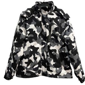Pooluly Warm Winter Ski Jacket Plush Lining Removable Hood Waterproof Camo M